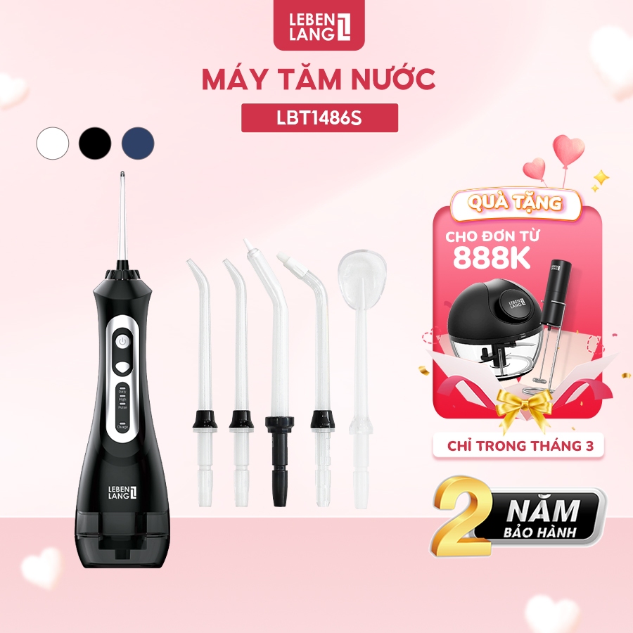 Máy tăm nước Lebenlang LBT1486W tặng kèm đầu xịt và túi vải đựng máy cao cấp, thương hiệu Đức, bảo hành 2 năm
