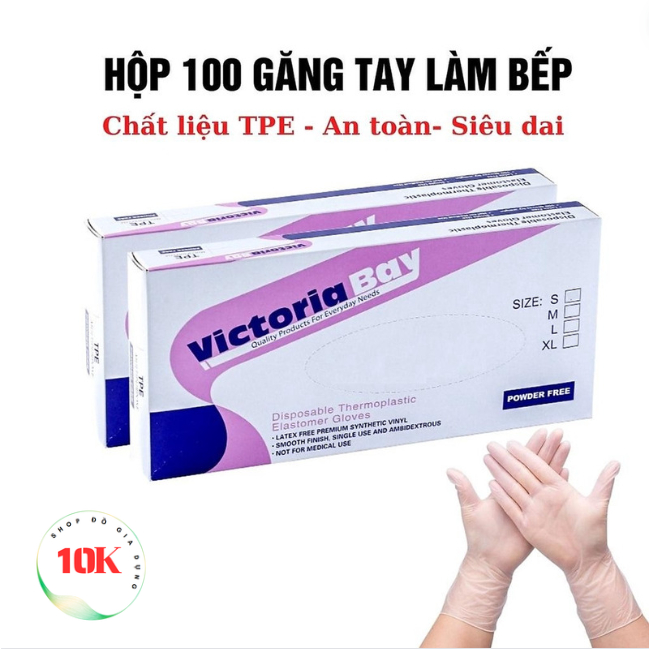 Hộp ~100 găng tay nấu ăn siêu dai Victoria Bay làm bếp siêu dai chất liệu TPE không mùi chống nhăn