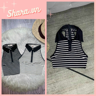 Áo croptop body sát nách cổ bẻ, áo thun croptop sát nách hở lưng sexy quyến rũ Shara SR779 KT