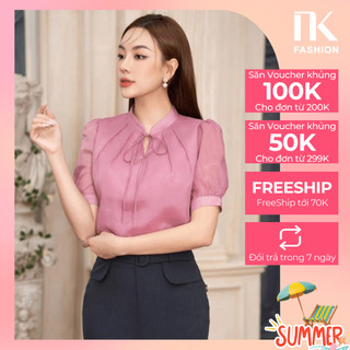Áo Sơ Mi Tơ Ngắn Tay NK FASHION Thiết Kế Cổ Xếp Điệu Đà Chất Vải Nhập Hàn Không Nhăn Xù NKSM2302014