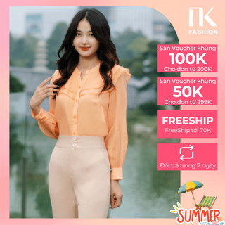 Sơ Mi Cổ Tàu V Bèo Kẹp Tay Dài UKSM2309017 NK Fashion Thời Trang Công Sở Nữ Thanh Lịch, Nữ Tính, Phối đồ đa dạng