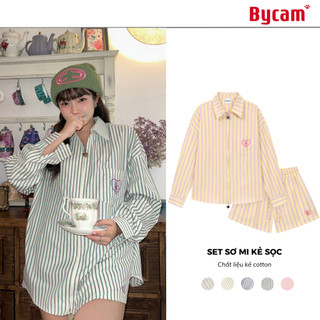 Set Quần Áo Kẻ Sơ Mi Dáng Rộng Khoá Kéo Hai Đầu Phong Cách Hàn Quốc 𝘽𝙮.𝘾𝙖𝙢𝙘𝙖𝙢