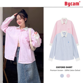 Áo Sơ Mi Kẻ Phối Cổ Dài Tay Premium Oxford Dày Dặn Mùa Thu Hàn Quốc 𝘽𝙮𝙘𝙖𝙢𝙘𝙖𝙢