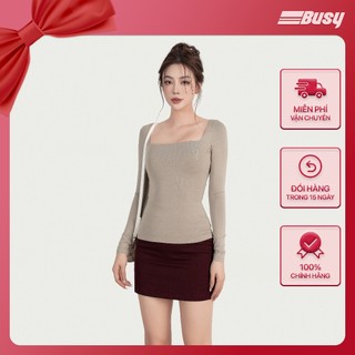 Áo Dài Tay Cổ Vuông Rayon Dáng Thường Nữ BUSY 2 Lớp Co Giãn Ôm Sát DT11T