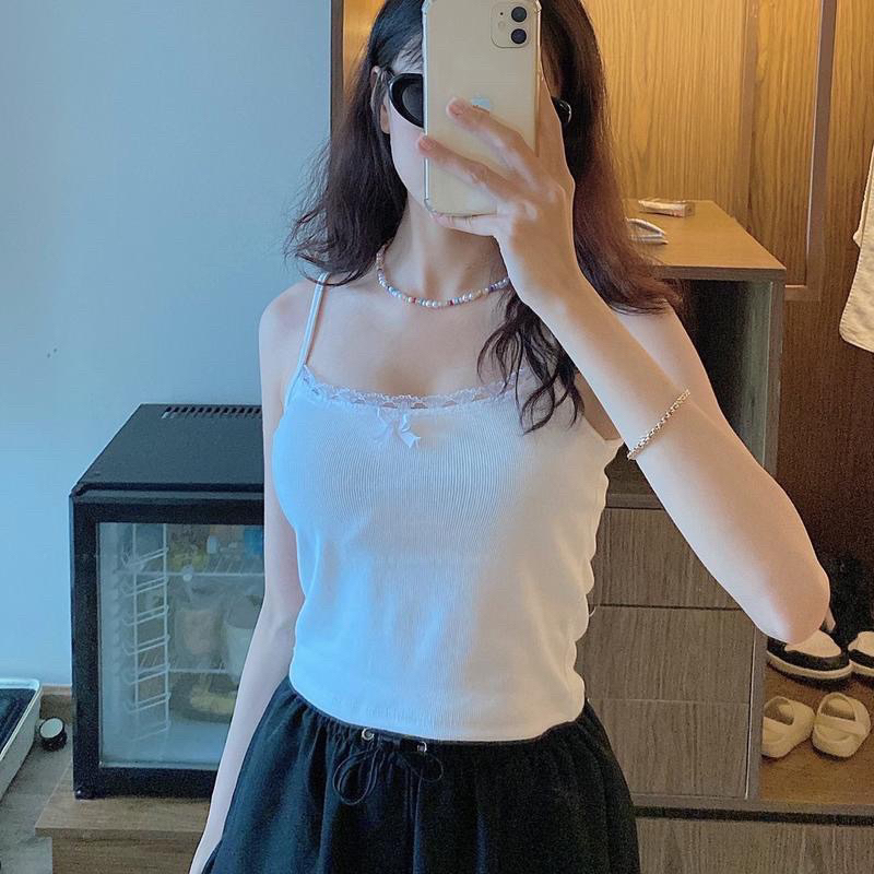 Áo Hai Dây Nữ Đính Nơ Ren Dáng crotop hot mùa hè - R12 | BigBuy360 - bigbuy360.vn