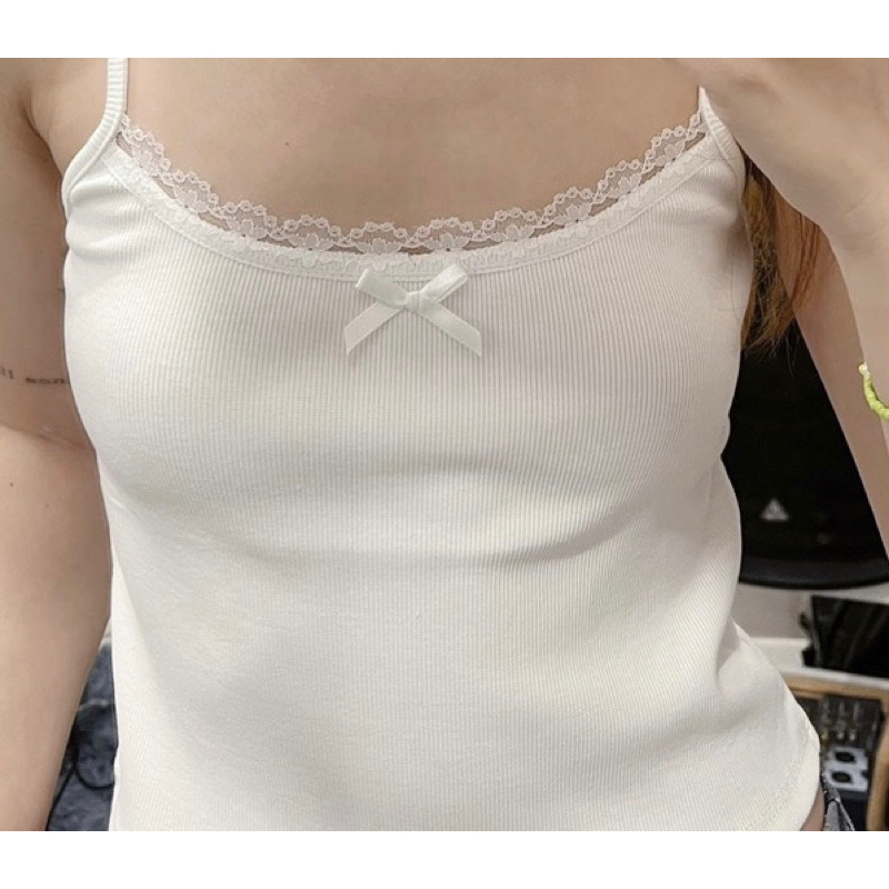 Áo Hai Dây Nữ Đính Nơ Ren Dáng crotop hot mùa hè - R12 | BigBuy360 - bigbuy360.vn