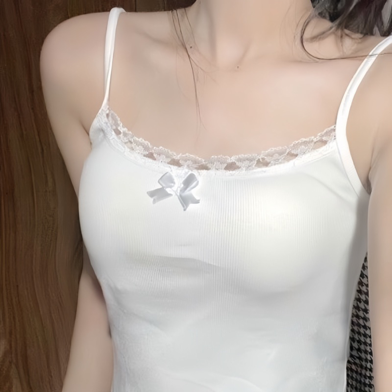 Áo Hai Dây Nữ Đính Nơ Ren Dáng crotop hot mùa hè - R12