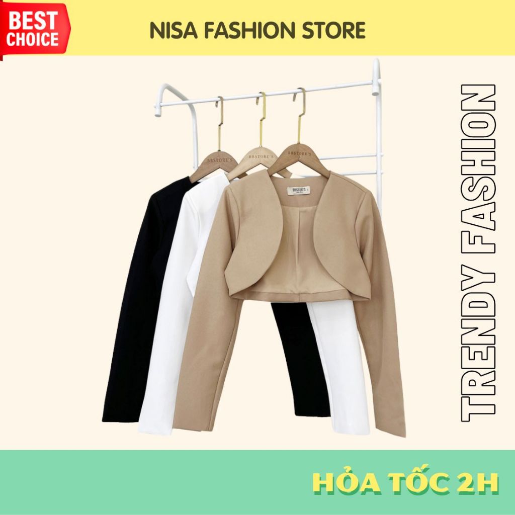 Áo khoác blazer croptop cách điệu tay dài vạt bầu, có đệm vai chất liệu vải Ford cao cấp