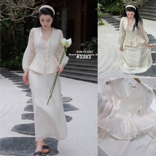 Đầm midi voan tay phồng cut lưng 2m