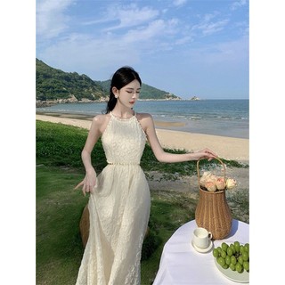 Đầm maxi cổ yếm tiểu thử khí chất
