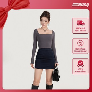 Áo Dài Tay Cổ Vuông Rayon Croptop Nữ BUSY 2 Lớp Co Giãn Ôm Sát DT11C