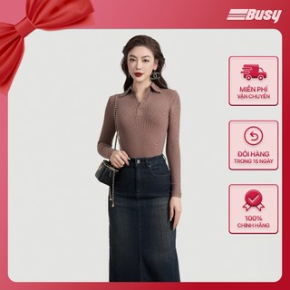 Áo Dài Tay Cổ Đức Nữ Dáng Thường BUSY Thun Tăm Rayon Co Giãn Ôm Sát DT22T