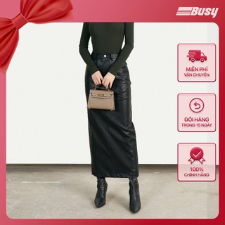 Chân Váy Da Nữ Dáng Dài BUSY Chất Da Vân Bóng Nhẹ Cạp Khóa Xẻ Sau CVD2