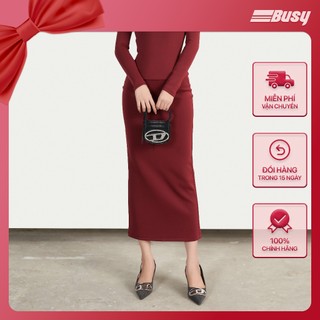 Chân Váy Midi Xẻ Sau Nữ BUSY Chất Thun Lạnh Cạp Viền Kéo Khóa Sau CVMD