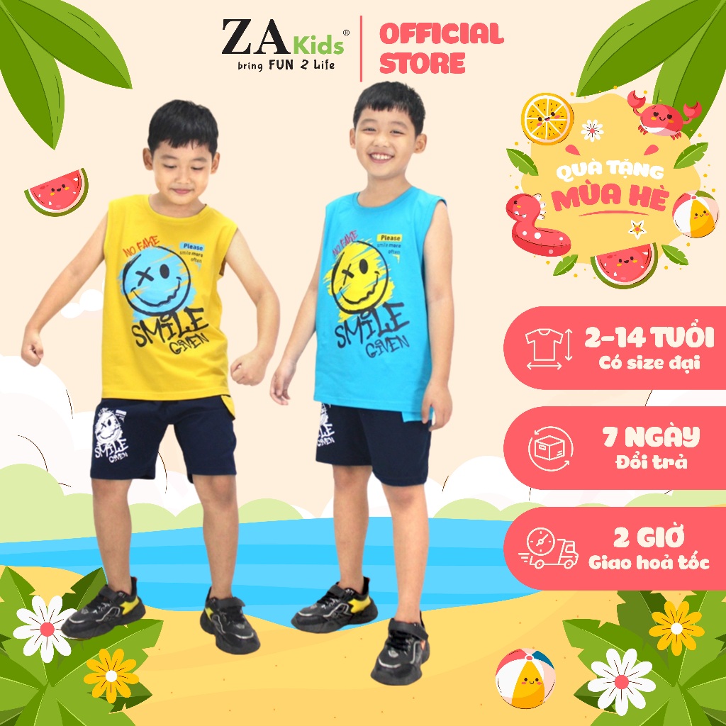 Bộ Quần Áo Thun Cotton 4 chiều Sát Nách Mùa Hè Bé Trai (2-10) ZAkids ZAB2342