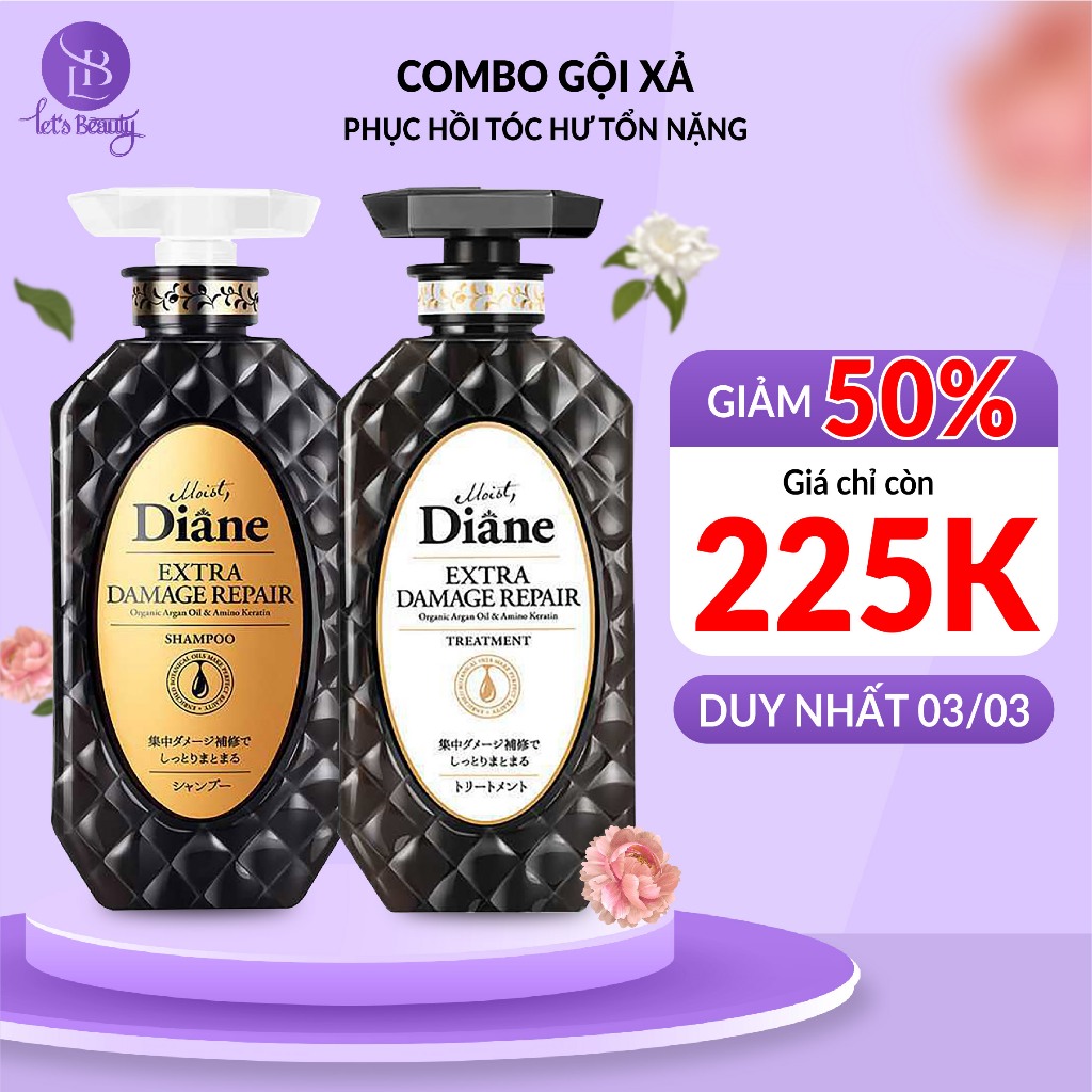 Cặp dầu gội xả phục hồi tóc hư tổn nặng Moist Diane Extra Damage Repair Nhật Bản dành cho tóc khô xơ, chẻ ngọn - 450ml