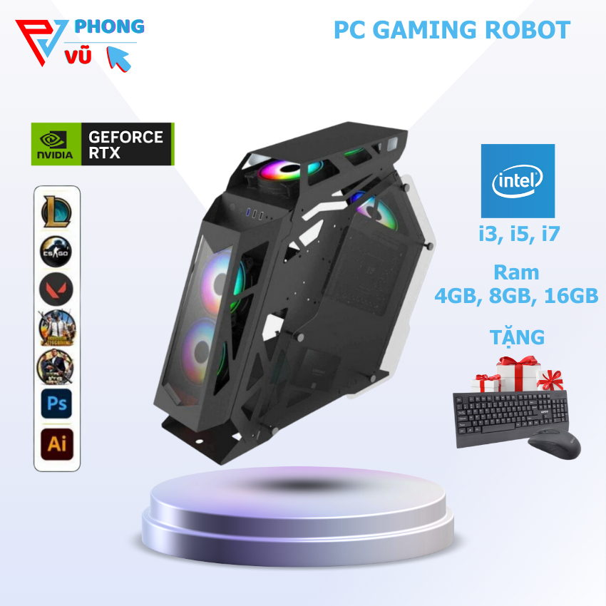Bộ PC Gaming Robot Led X-Star Core i5 i7, Ram 8Gb, SSD 256Gb, Card rời 1xxx Chiến Mọi Thể Loại Game Online pc PhongVu