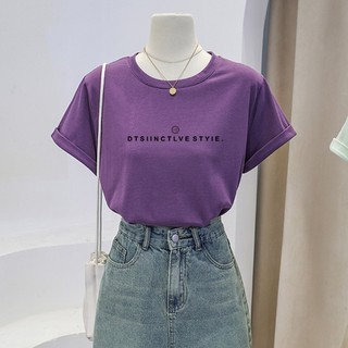 Áo thun nữ form vừa màu tím, In chữ DTSIING, chất vải cotton 100% thoáng mát, co giãn 4 chiều, mềm mịn.