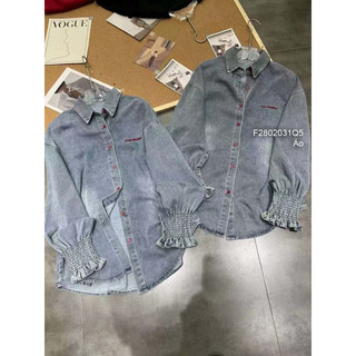 Áo sơ mi jean tay dài bo chun, áo sơ mi jean nữ tay dài viens store