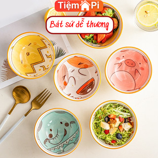 Bát ăn cơm gia đình chất liệu gốm sứ cao cấp hình thú ngộ nghĩnh dễ thương, chén ăn cơm gốm sứ, bộ thìa đũa ăn cơm
