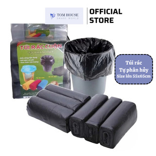 Combo 3 cuộn túi rác tự phân hủy bịch 3 cuộn - bao rác đen kích thước lớn 55x65cm