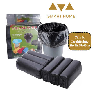 Combo 3 cuộn túi rác tự phân hủy bịch 3 cuộn - bao rác đen kích thước lớn 55x65cm