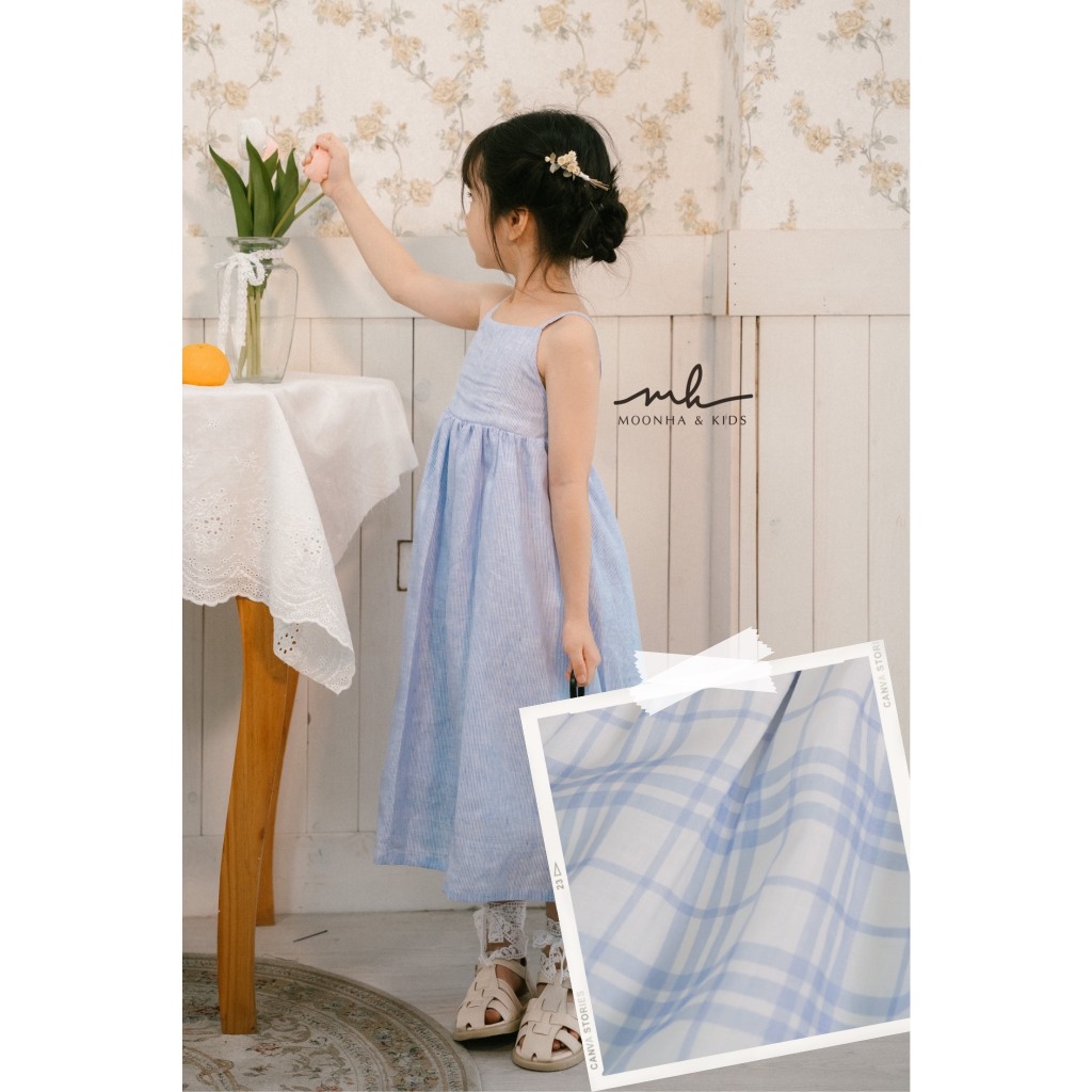 Đầm maxi Mia linen tưng (phiên bản vải caro) | Moon Ha &amp; Kids