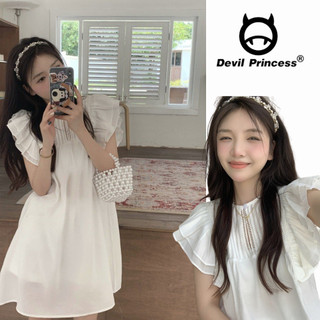 Váy babydoll màu trắng cánh tiên DELIZ chất thô mềm mùa hè 2 lớp dáng xòe tiểu thư Devil Princess