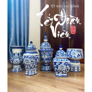 Lọ hoa gốm lam dáng ly Bát Tràng