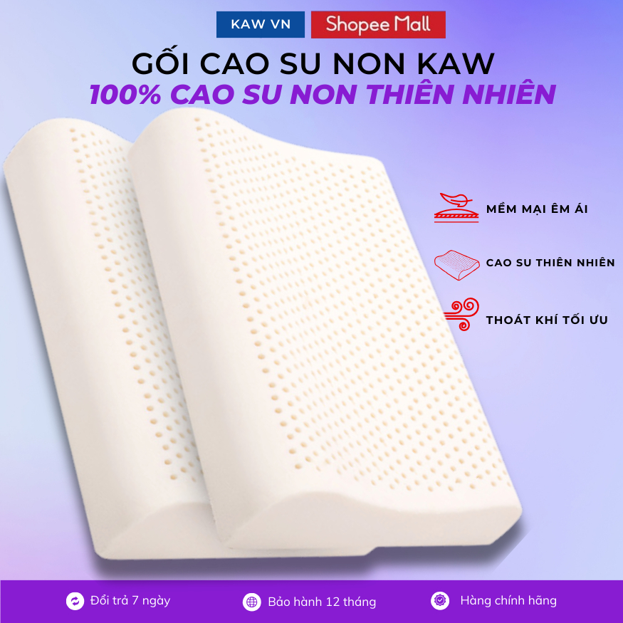 Gối cao su non KAW Chất lượng cao 30x50cm, kiểu dáng gợn sóng, điều trị đau mỏi vai gáy, chính hãng