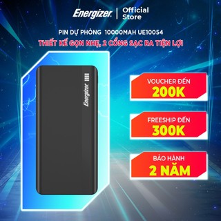 Sạc dự phòng Energizer 10000mAh UE10054 -Thiết kế gọn nhẹ,tích hợp 2 cổng inputs và 2 cổng ouputs - Hàng chính hãng