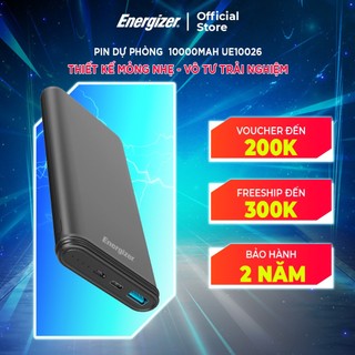 Sạc dự phòng Energizer 10000mAh UE10053/UE10026 - Thiết kế gọn nhẹ, tích hợp 2 cổng outputs - Hàng chính hãng