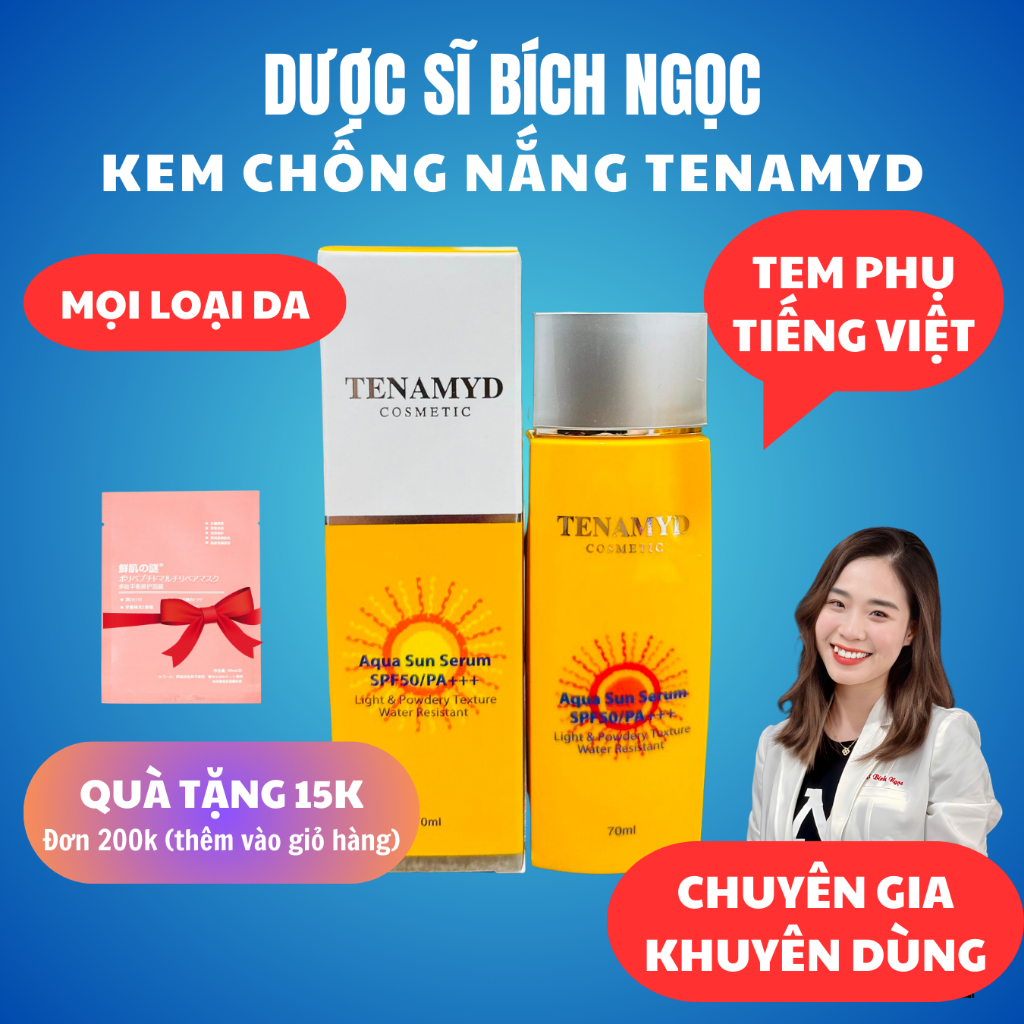 KCN Tenamyd, Kem Chống Nắng Tenamyd Nâng Tone, Mỏng Nhẹ Dành Cho Mọi Loại Da, SPF 50, 70ml Thoáng Mịn - DS Bích Ngọc