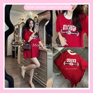  Áo phông nữ đỏ Quảng Châu cổ len thiết kế thêu nổi dáng thụng giấu quần siêu xinh cá tính rẻ đẹp 