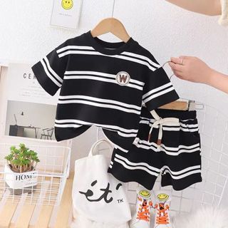 set quần áo kẻ ngang chữ W hàng Quảng Châu Cao Cấp by KID CLOTHING