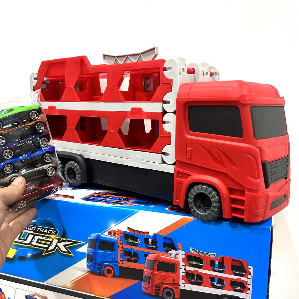 Xe Tải 3 Tầng Kéo Dài 1m6 Kèm 6 Xe Cho Bé, Xe Đua Ô Tô Cho Bé Trai LAHAKID'S