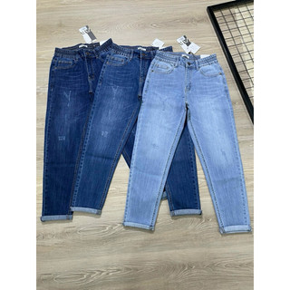 Quần jean baggy xước nhẹ lưng thun size đại