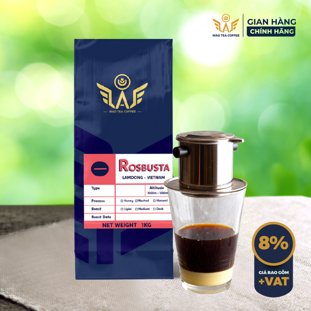 Cà Phê Hạt ROBUSTA WAO (1Kg) pha cà phê phin ngon