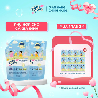  Nước Giặt Xả Cho Cả Nhà Pom Pom Active Sạch Nhanh Vết Bẩn, Dưỡng Vải Mềm Mới Tươi Sáng