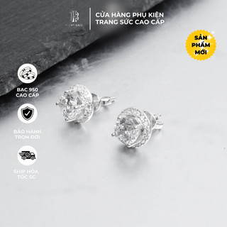 Bông tai đá eight ball l cz tầng lớn - bạc s950, cá tính, không gỉ, độ hoàn thiện cao, bảo hành trọn đời