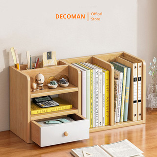 Kệ giá sách mini có ngăn kéo gỗ MDF cao cấp decor để bàn học, làm việc thương hiệu đựng đồ sách vở  DECOMAN - D27