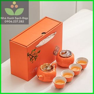 Bộ ấm chén pha trà Kungfu 6 món - bộ ấm trà đóng hộp quà tặng sang trọng, bộ ấm trà du lịch