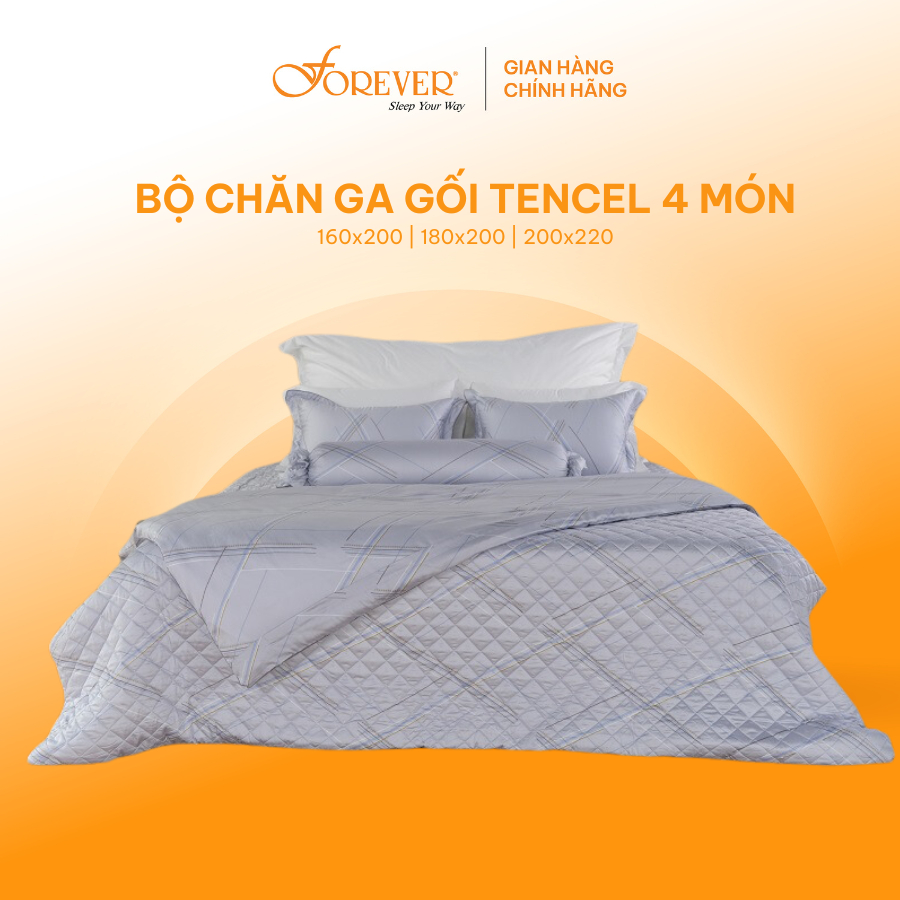 Bộ ga gối drap giường 4 món Forever Velina V16 100% Tencel mềm mịn cao cấp hoạ tiết thanh lịch