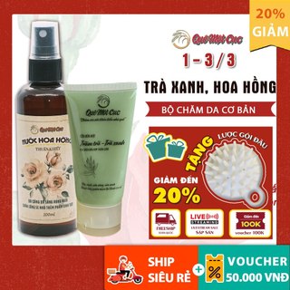 COMBO CHĂM SÓC DA: SỮA RỬA MẶT TRÀ XANH GIẢM MỤN (handmade), NƯỚC HOA HỒNG SE KHÍT LCL QUÊ MỘT CỤC (HANDMADE)