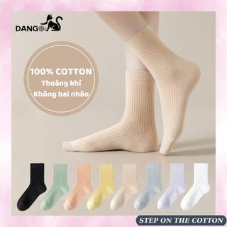 MỎNG MỊN MÙA HÈ | Tất vớ nữ cổ trung sọc dọc cao cấp Dango dải màu đặc biệt 100% cotton Tân Cương
