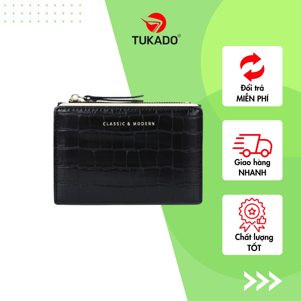 Ví Ngắn Nữ Mini Cầm Tay TAILIAN Nhỏ Gọn Dễ Thương Nhiều Ngăn Đựng Tiền Phối Vân Da Rắn TL58 - TUKADO