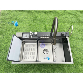Chậu rửa chén bát 1 hố cao cấp 5 phím nano chống sướt 82x46x22cm, Bồn rửa chén bát cao cấp
