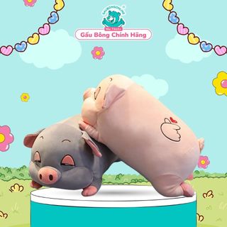 Heo bông mềm ngủ chất nhung mịn màu xám, hồng kích thước 40cm