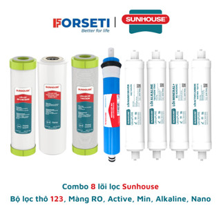 Trọn bộ 8 lõi lọc Sunhouse chính hãng dùng cho máy lọc nước SHA8858K,... (123, RO, Active, Min, Alkaline, Nano)