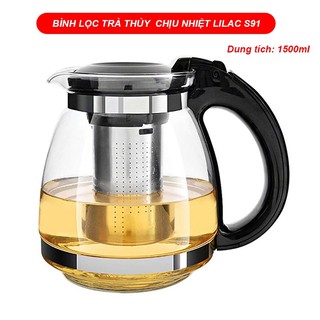 Bình pha trà, Ấm trà thủy tinh Lilac S91 - Bình lọc trà thuỷ tinh chịu nhiệt có lõi lọc Inox 304; Dung tích 1500ml